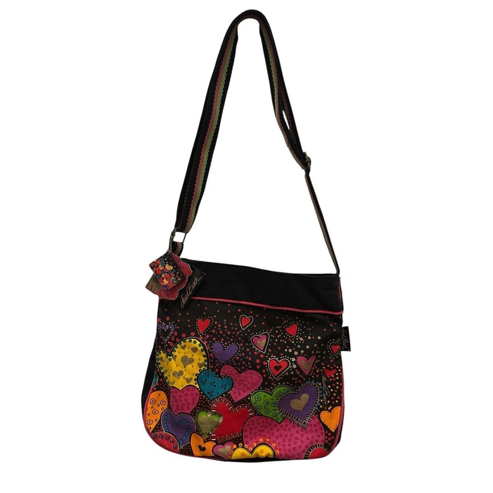 Laurel Burch Colorful Hearts Purse Crossbody Beaded Sequin Canvas Y2K NEW